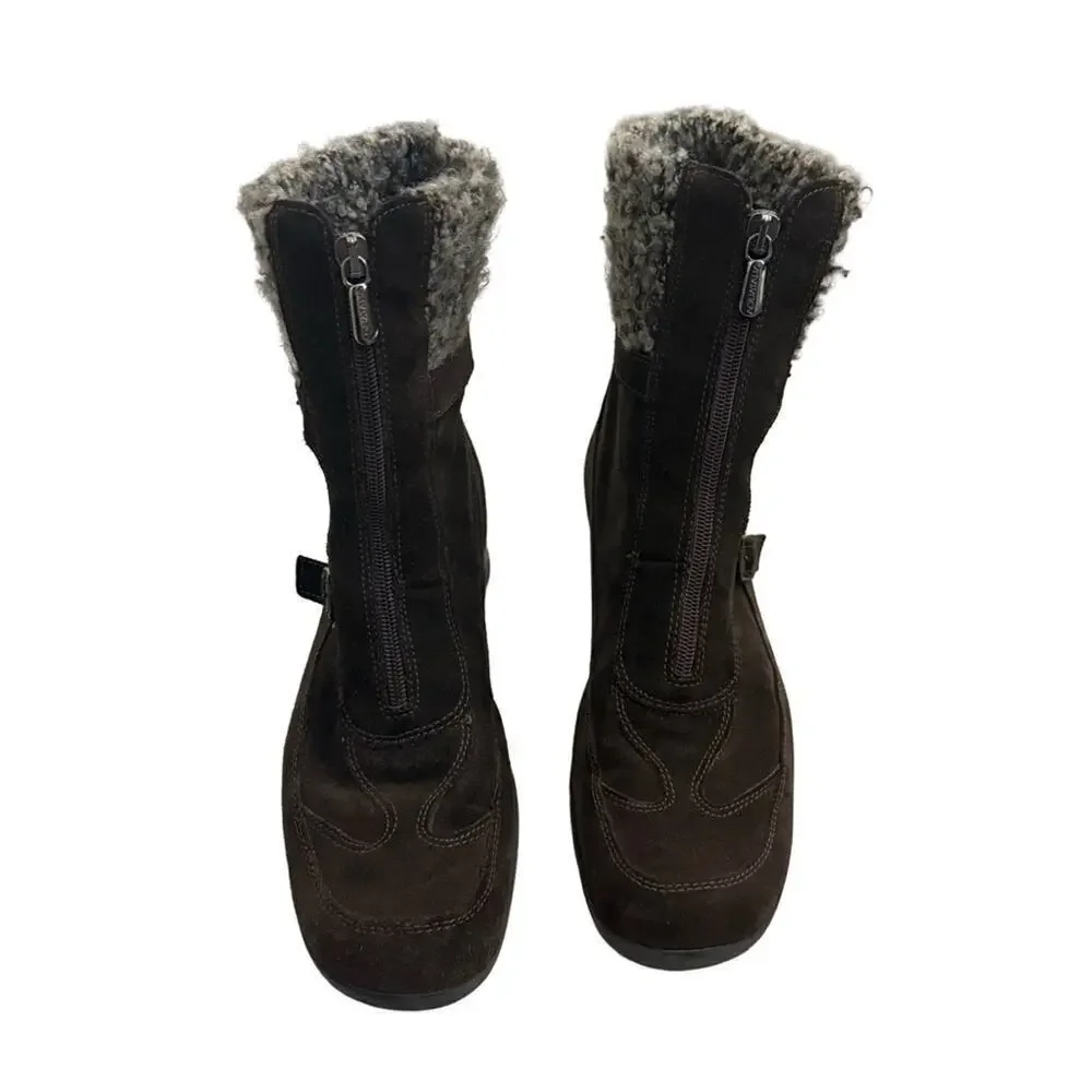 Aquatalia Brown Suede Leather Shearling Ankle Boots Sz 10